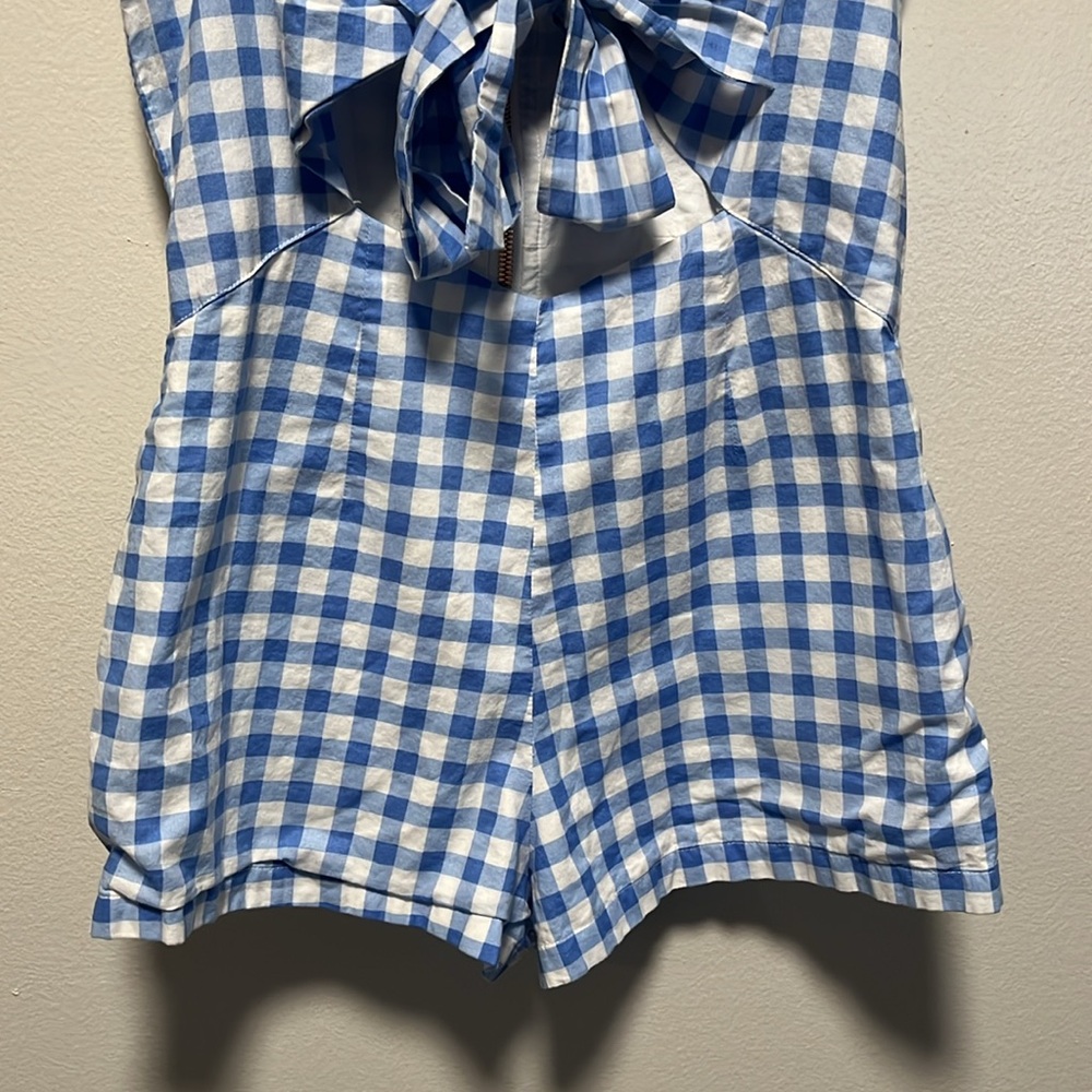 FOR LOVE AND LEMONS Gingham Blue Dixie Bow Romper, Size S - Picture 6 of 15